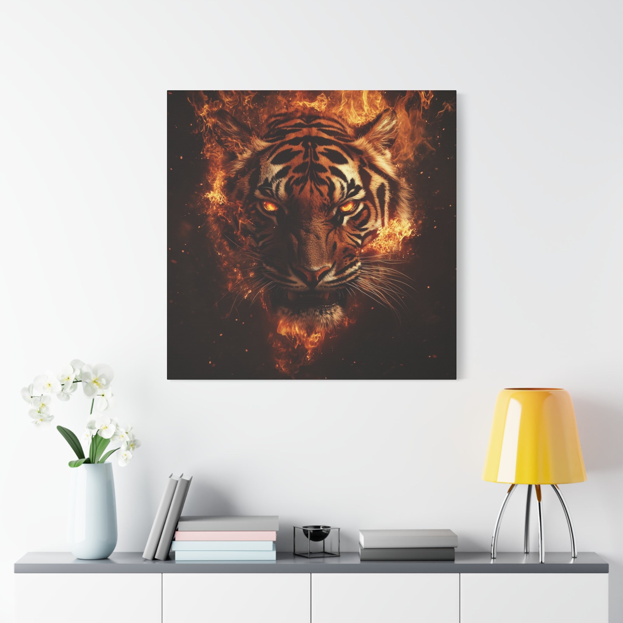 Fire Tiger Canvas Art Print, Wild Animal Decor, Modern Wall Art, Tiger Wall Hanging, Office and Home Decoration