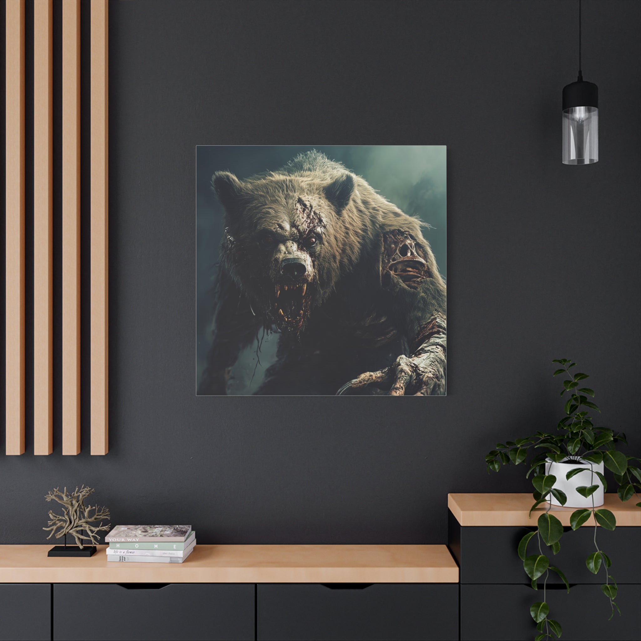 Grizzly Horror Zombie Bear Canvas Art | Matte Stretched Print