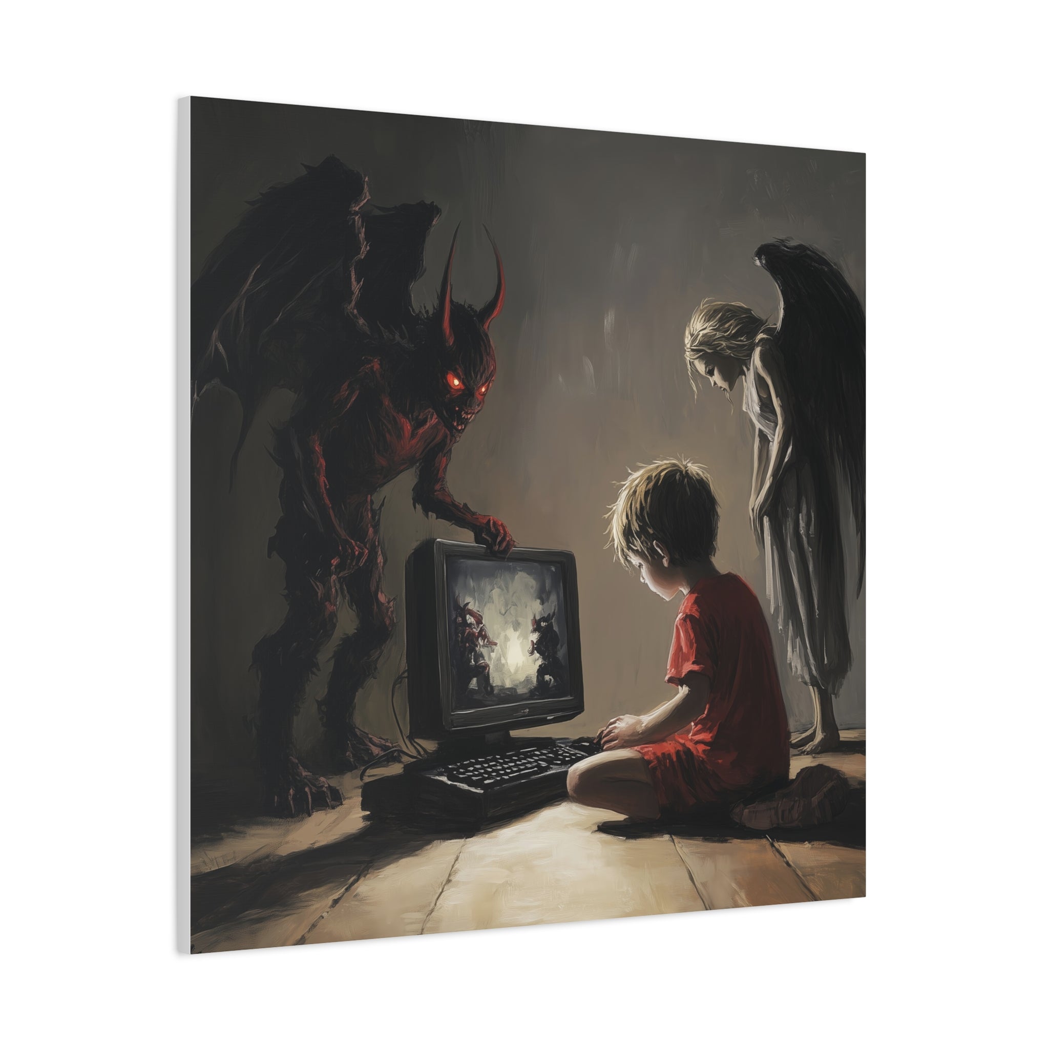 Dark Fantasy Canvas Art - Devil & Angel Design - Perfect for Gaming Aesthetic Home Decor