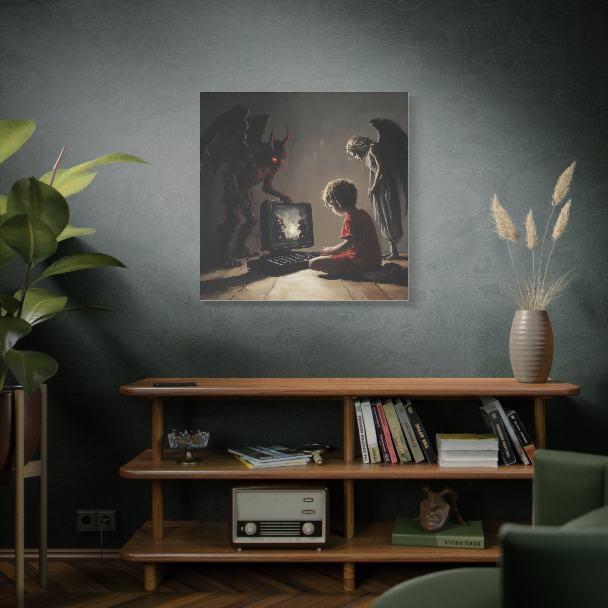 Dark Fantasy Canvas Art - Devil & Angel Design - Perfect for Gaming Aesthetic Home Decor