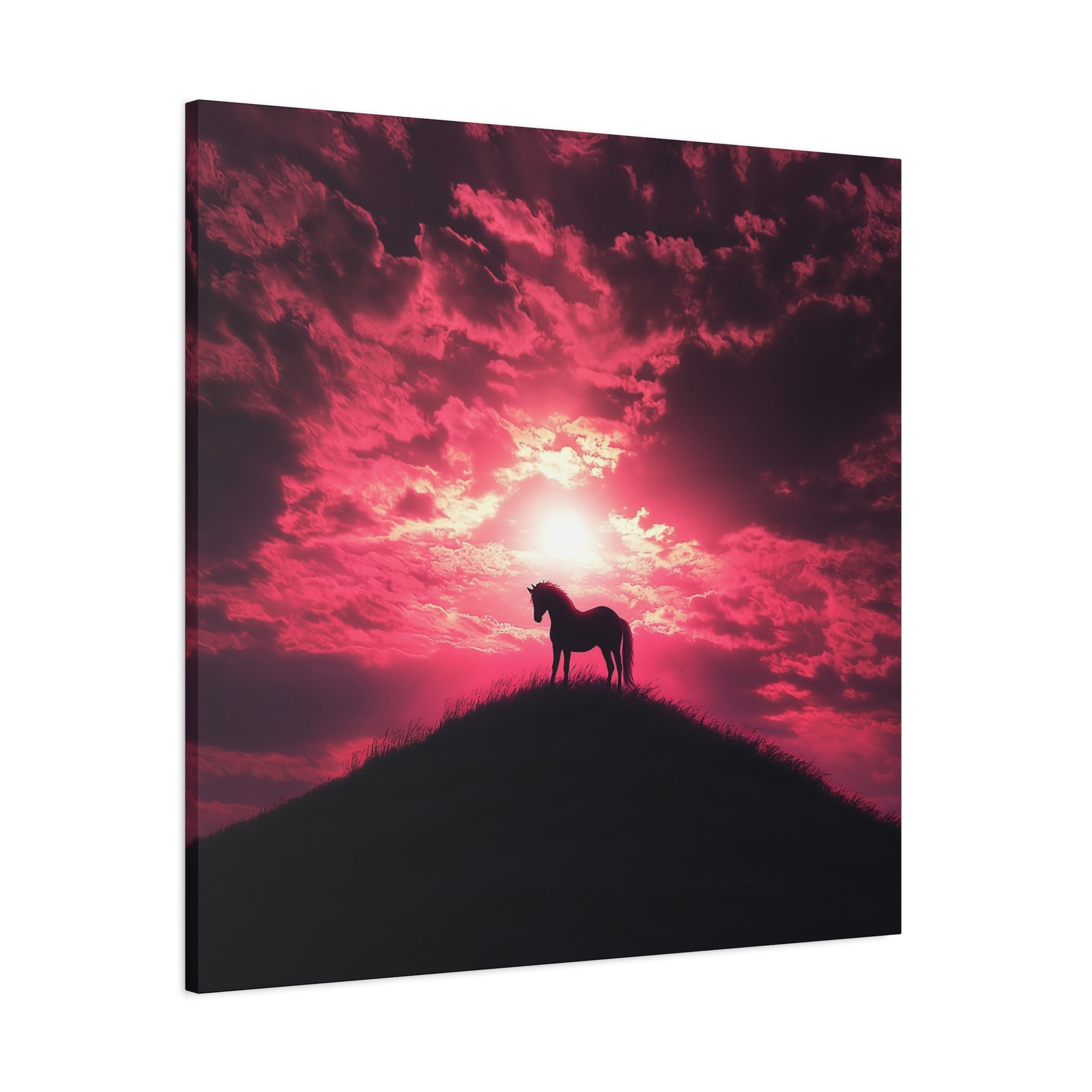 Canvas Wall Art - Majestic Horse Silhouette in Pink Sunset, Horse Decor, Equine Art, Home Decoration, Gift for Horse Lovers