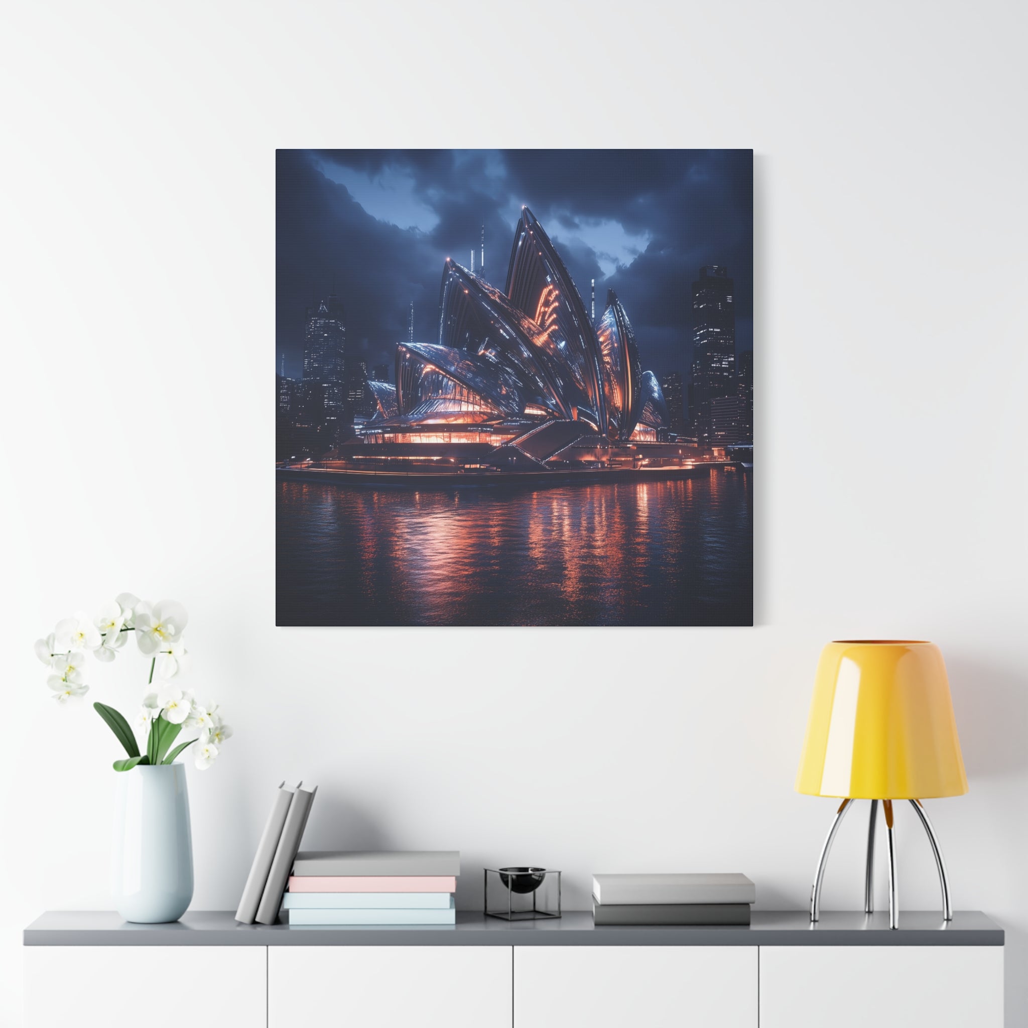Sydney Opera House Canvas Wall Art, Modern Home Decor, Night Cityscape, Gift for Art Lovers, Framed Print, Unique Artwork