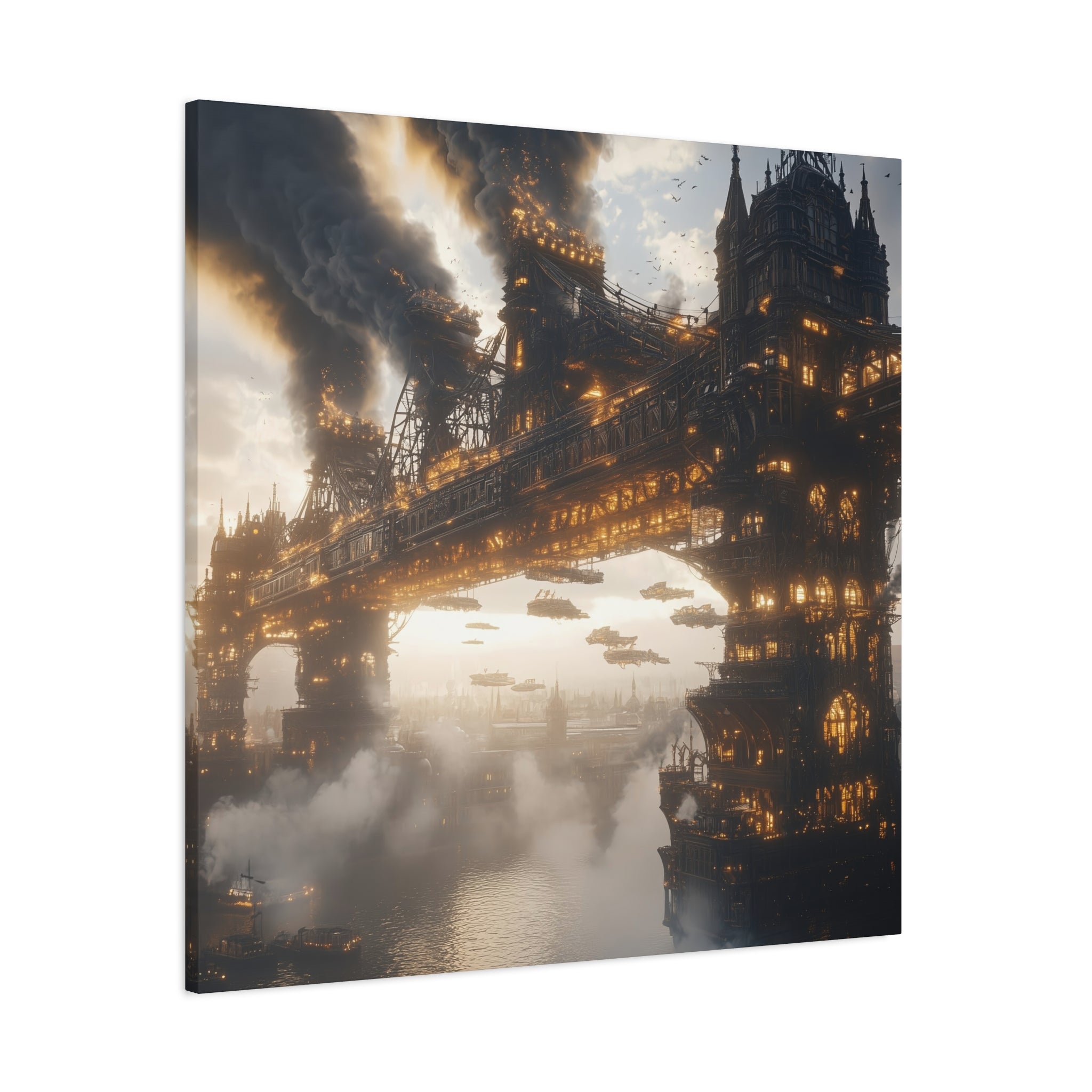 Steampunk London Bridge Canvas Art Print, Wall Decor for Home, Unique Gift for Art Lovers, Fantasy Landscape Decor, Gothic Interior Design