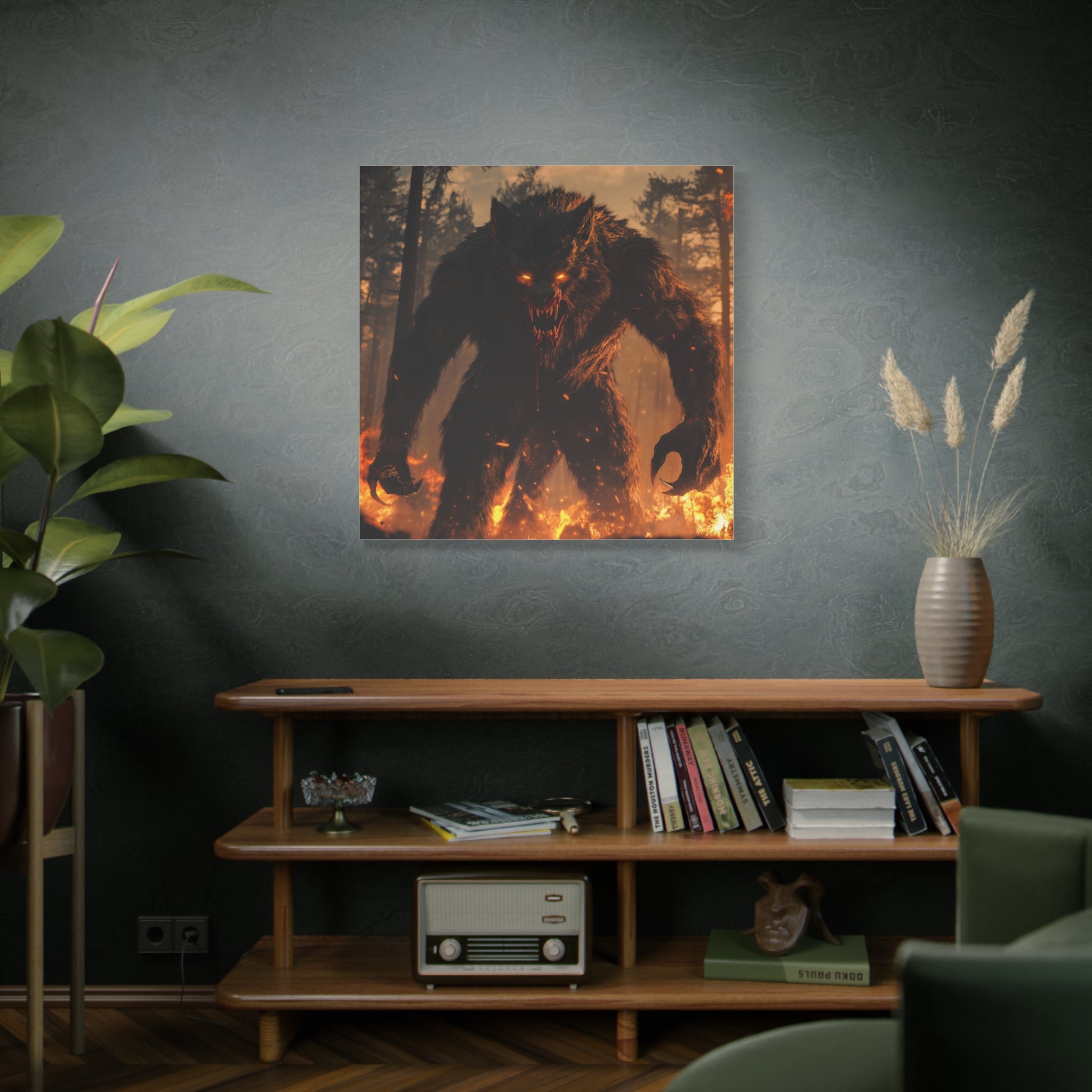 Fierce Werewolf Canvas Wall Art - Dramatic Inferno Decor