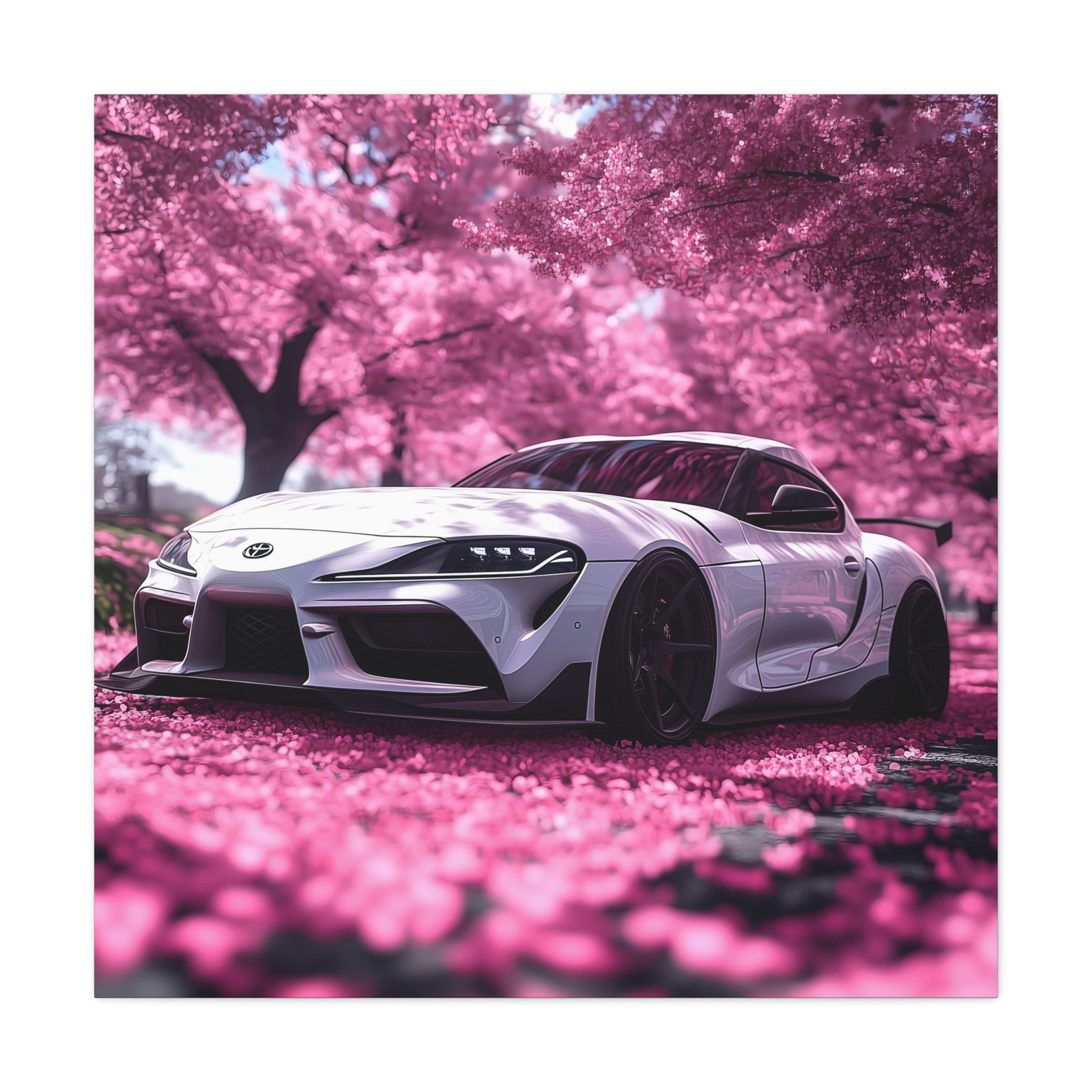 Pink Cherry Blossom Wall Art - Matte Canvas with Toyota Supra