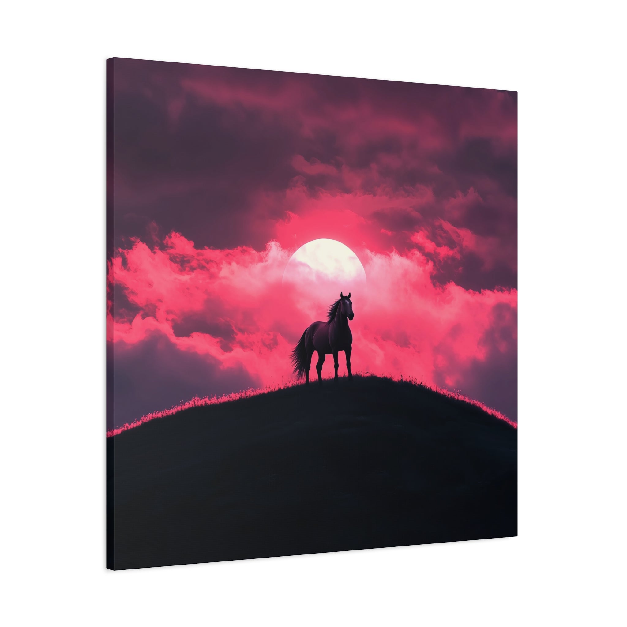 Canvas Wall Art - Majestic Horse Silhouette Against a Beautiful Pink Sunset