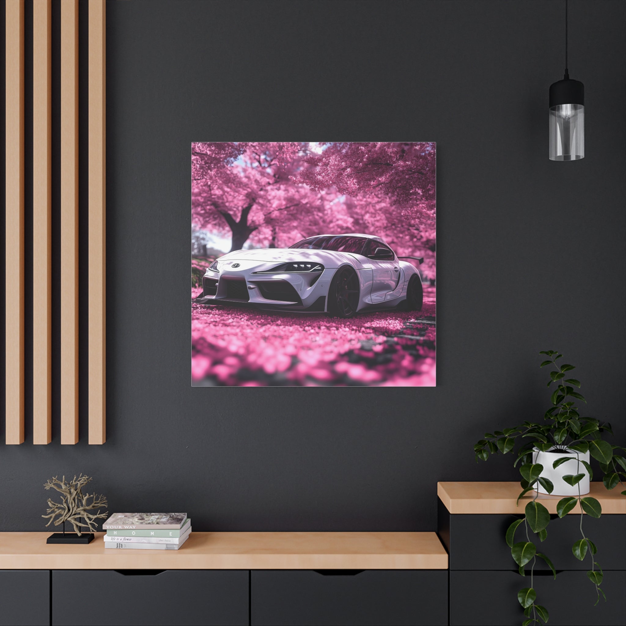 Pink Cherry Blossom Wall Art - Matte Canvas with Toyota Supra