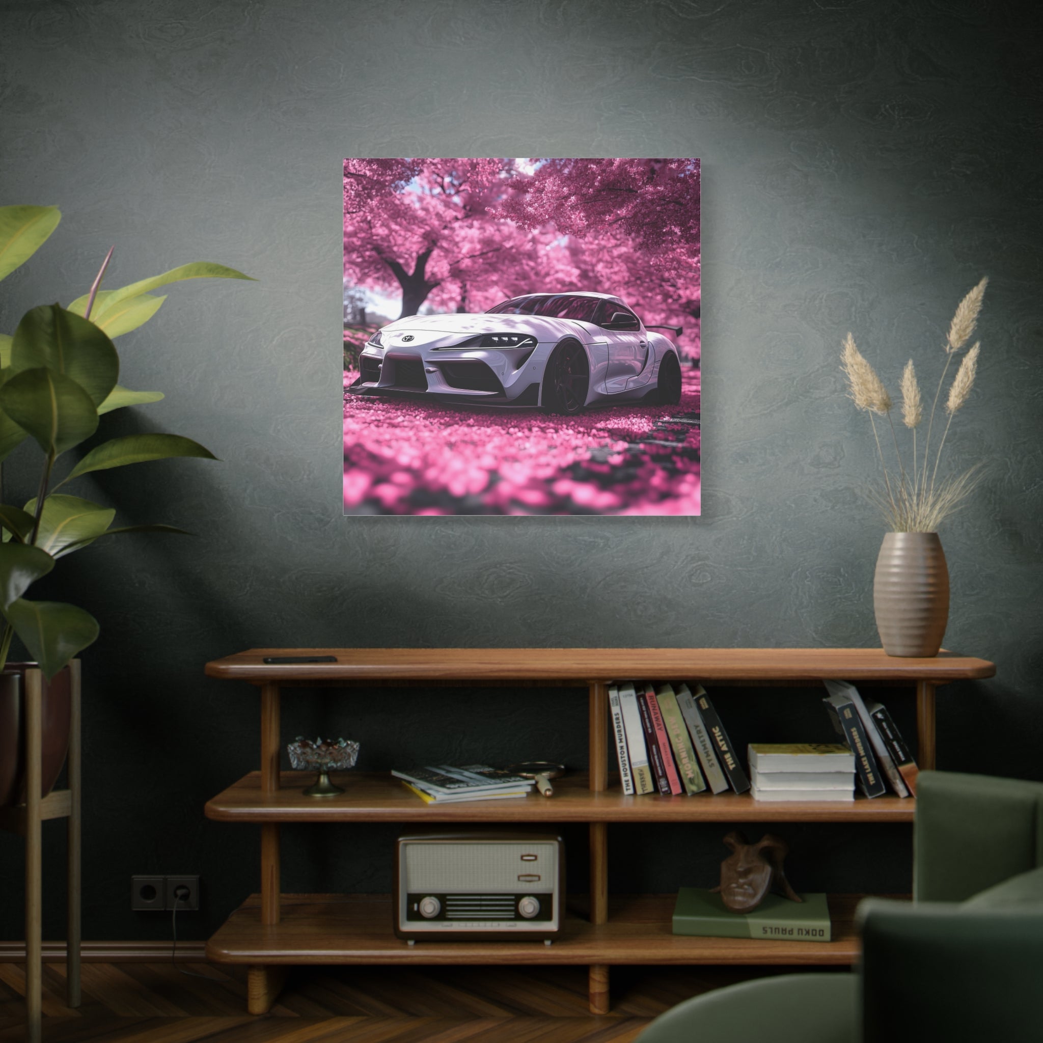Pink Cherry Blossom Wall Art - Matte Canvas with Toyota Supra
