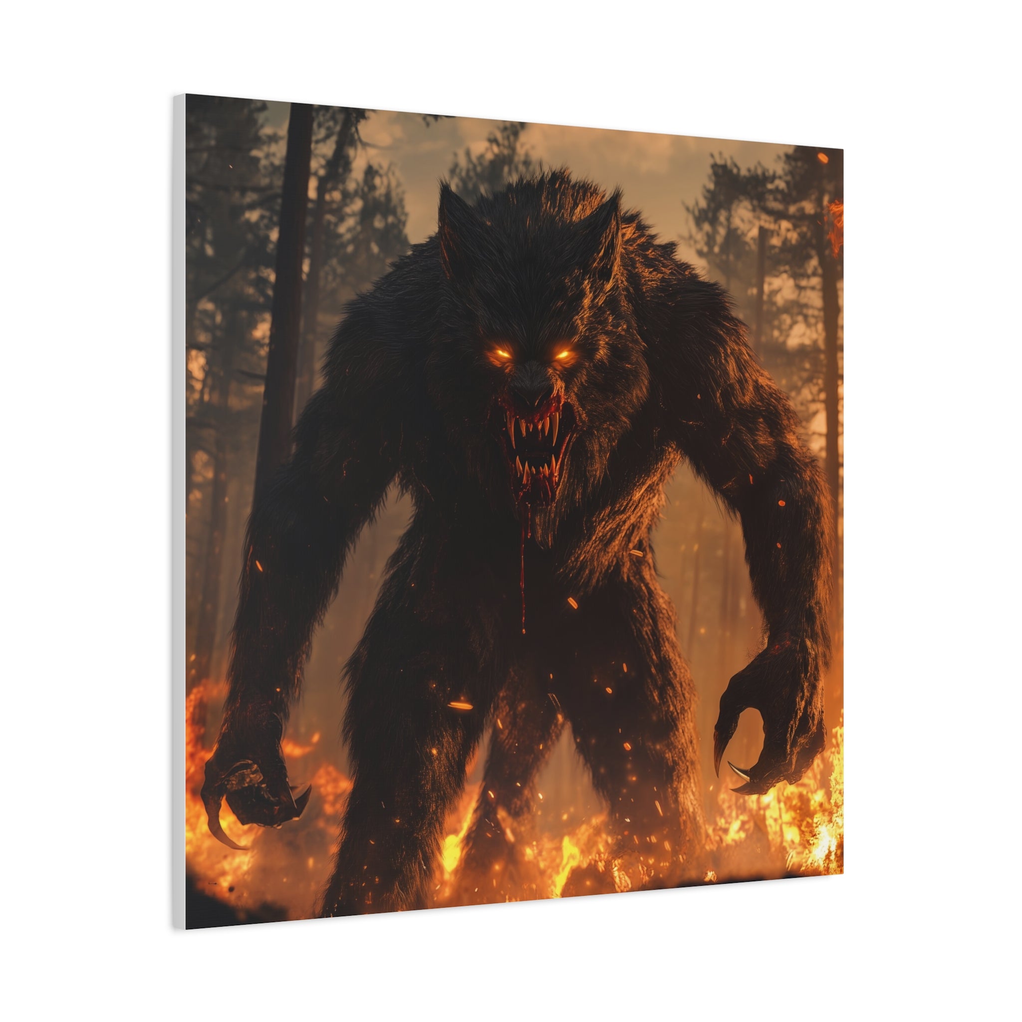 Fierce Werewolf Canvas Wall Art - Dramatic Inferno Decor