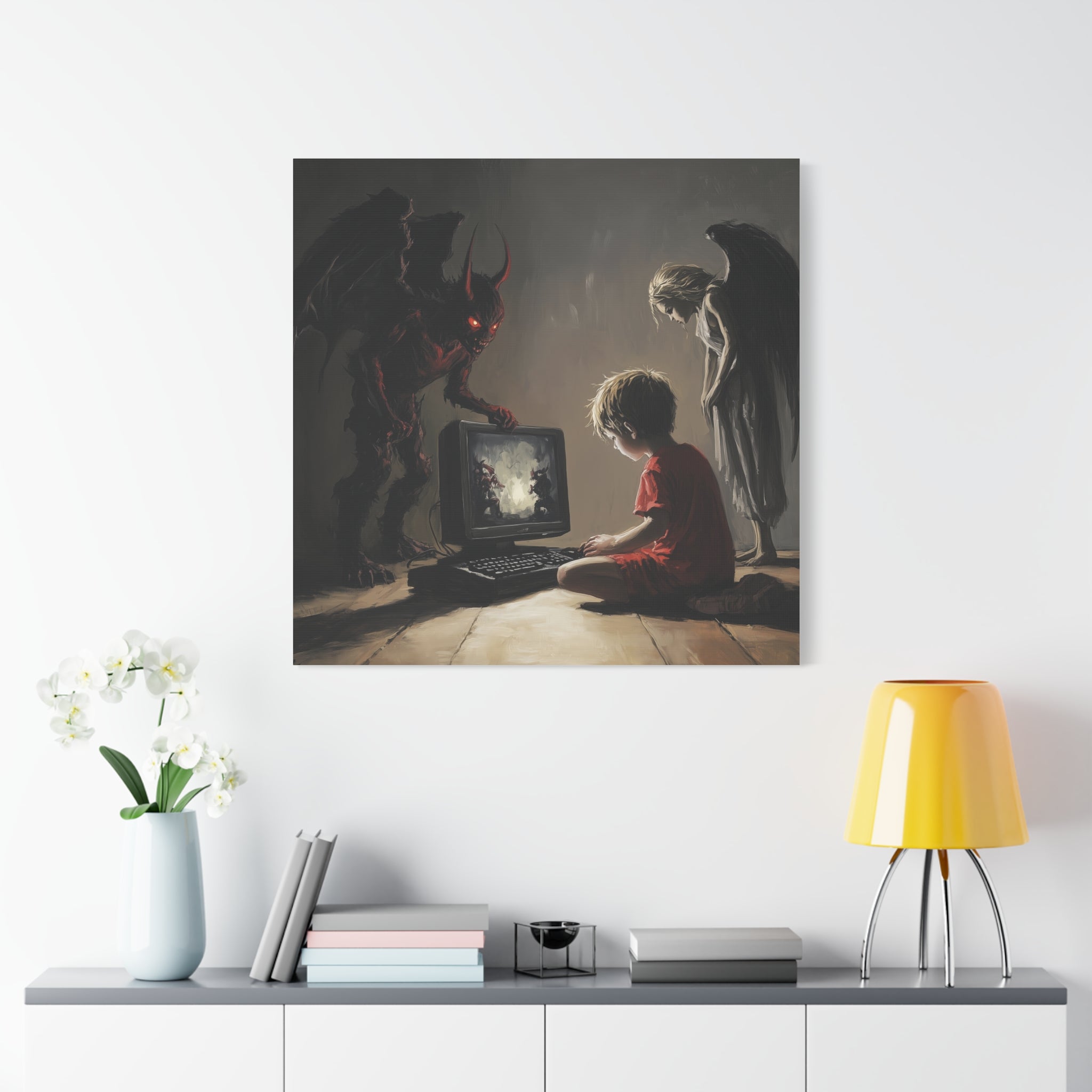 Dark Fantasy Canvas Art - Devil & Angel Design - Perfect for Gaming Aesthetic Home Decor