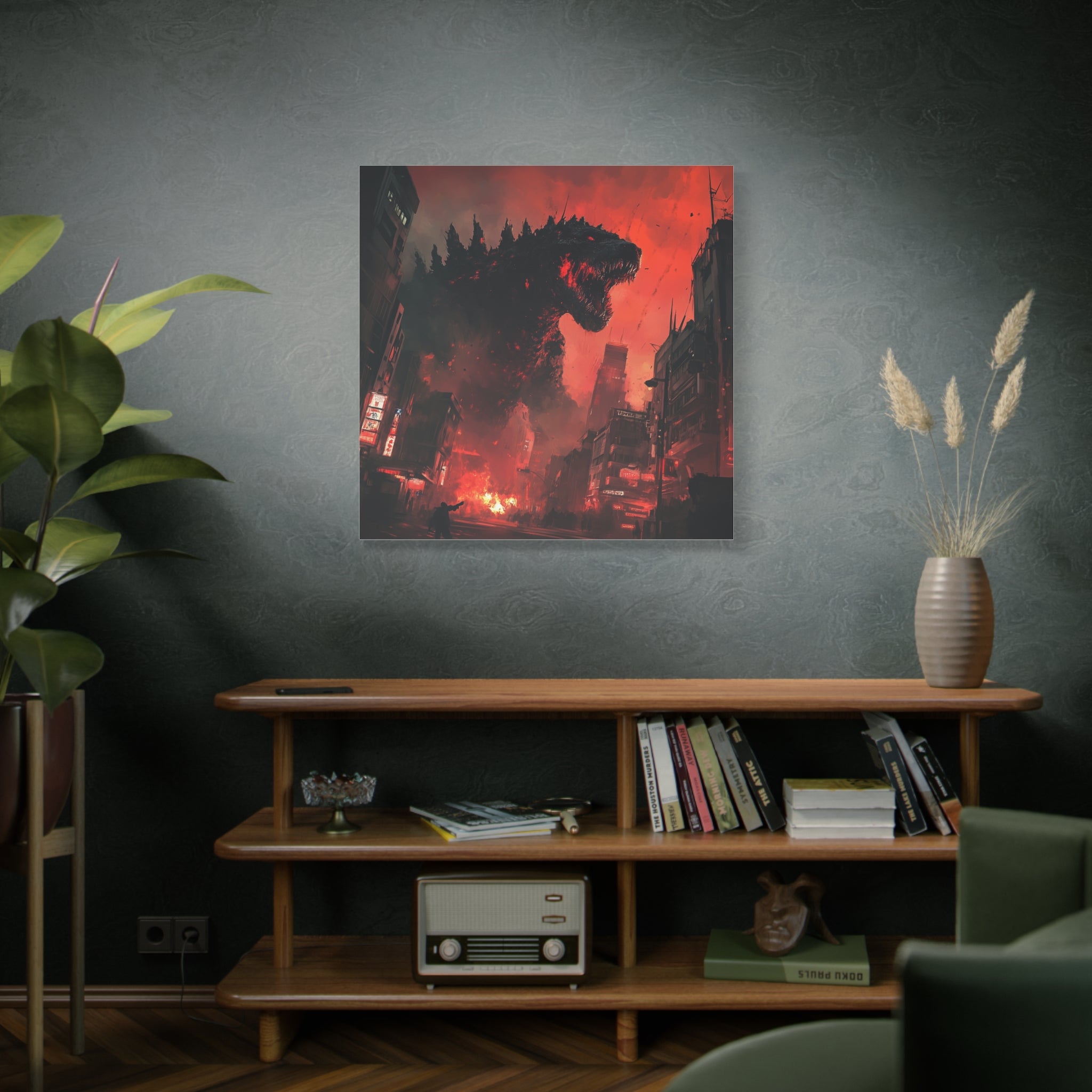 Godzilla Inferno Canvas Art - Fiery Monster Wall Decor