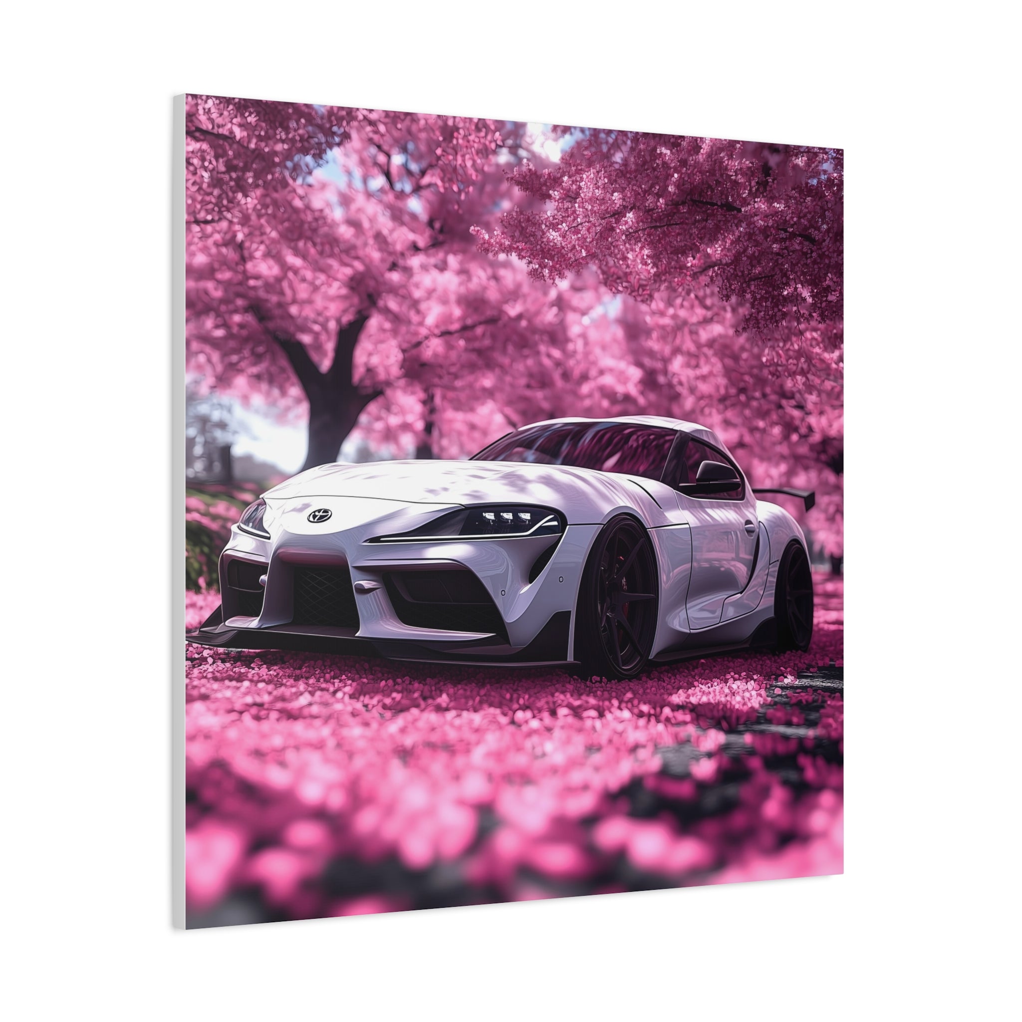 Pink Cherry Blossom Wall Art - Matte Canvas with Toyota Supra