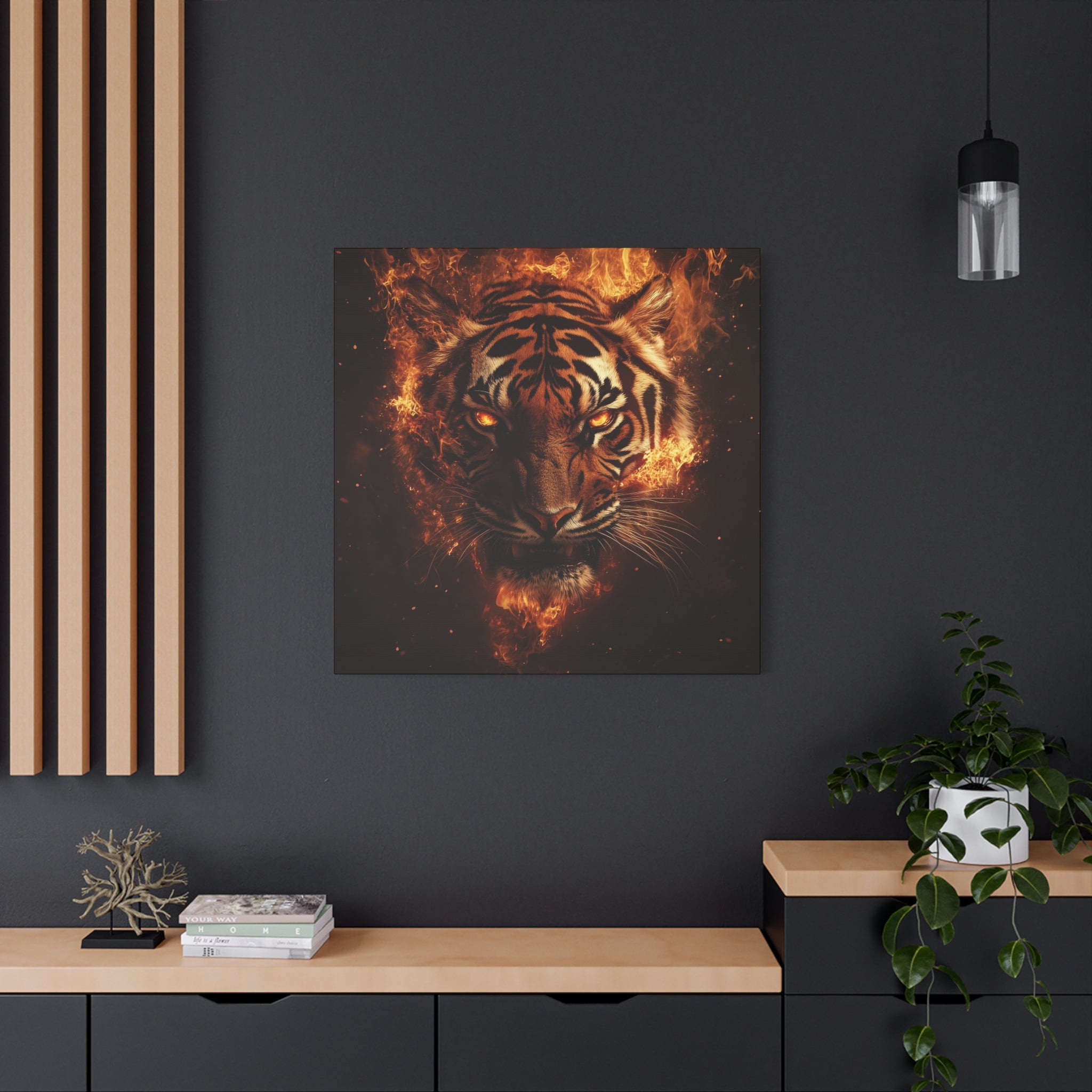 Fire Tiger Canvas Art Print, Wild Animal Decor, Modern Wall Art, Tiger Wall Hanging, Office and Home Decoration