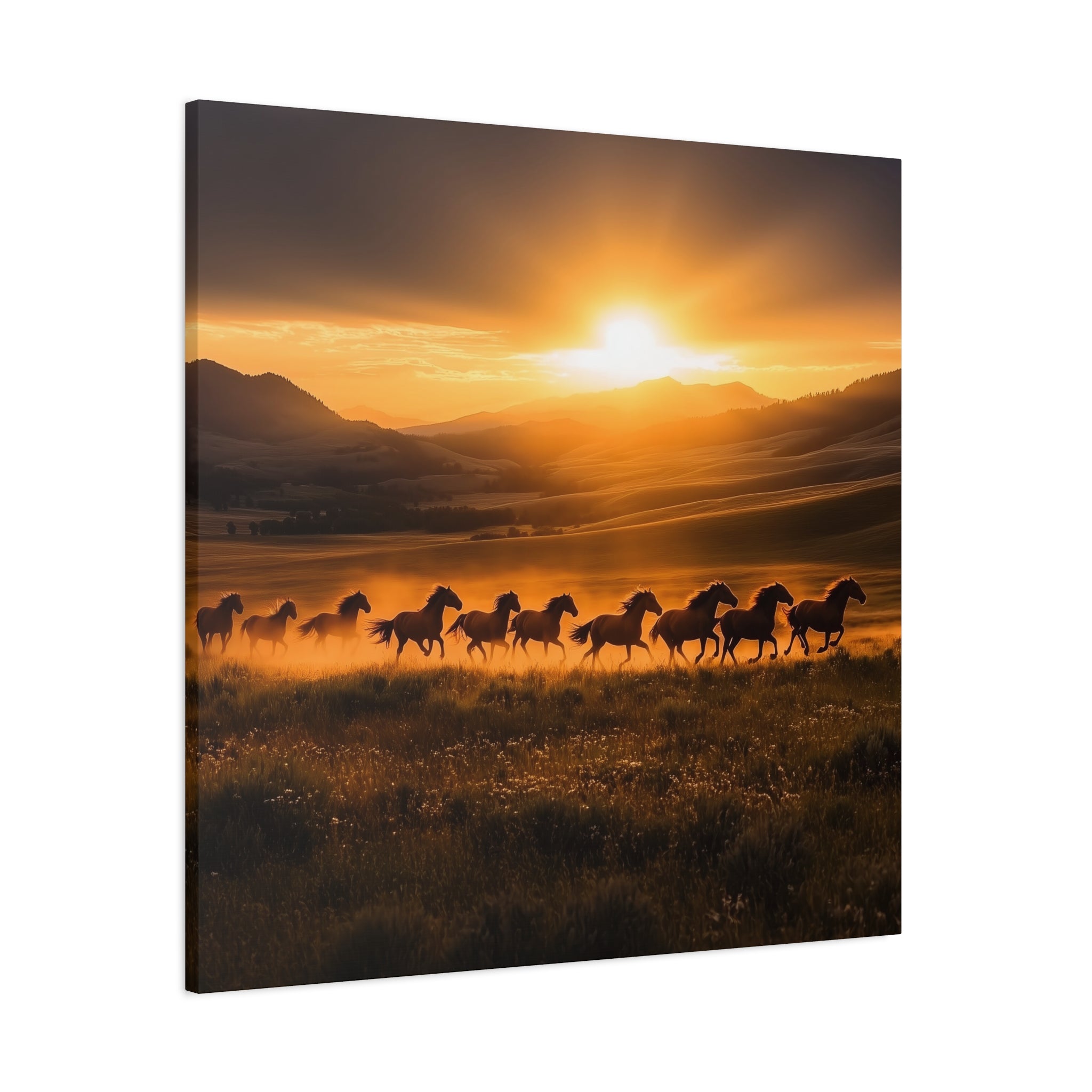 Sunset Horse Gallop Canvas, Decor for Equine Lovers, Wall Art for Home, Gift for Horse Owners, Nature-Inspired Room Decor