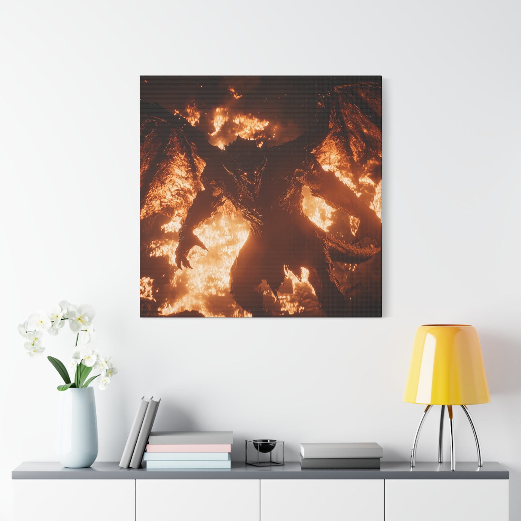 Fierce Balrog Fantasy Art Canvas, Demonic Wall Decor, Gothic Home Decor, Dragon Artwork, Unique Gift for Gamers, Halloween Decoration